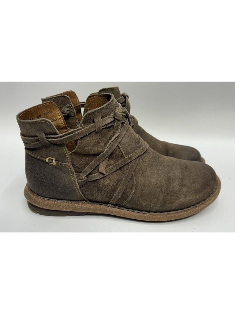 BORN Tarkiln Booties Brown Leather Ankle Lace Leather Womens Size 7.5 Side Zip